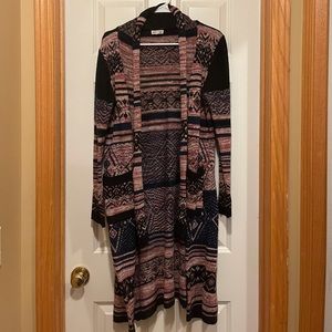 Long printed Pink and Black Cardigan, size Large